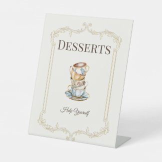 Elegant Afternoon Tea Bridal Shower Dessert Table Pedestal Sign