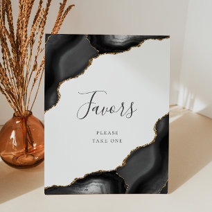 Elegant Agate Black Gold Wedding Favours Pedestal Sign