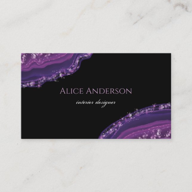 Elegant Agate Black Purple Designer Business Card (Front)