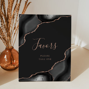 Elegant Agate Black Rose Gold Dark Wedding Favours Pedestal Sign