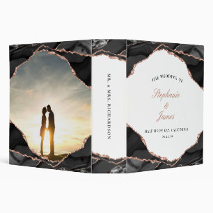 Elegant Agate Black Rose Gold Foil Wedding Album Binder