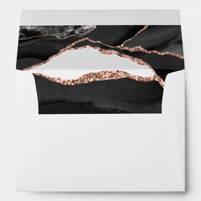 Elegant Agate Black Rose Gold Foil Wedding Envelope (Back (Bottom))
