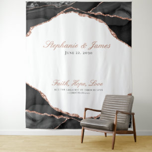 Elegant Agate Black White Rose Gold Foil Wedding Tapestry