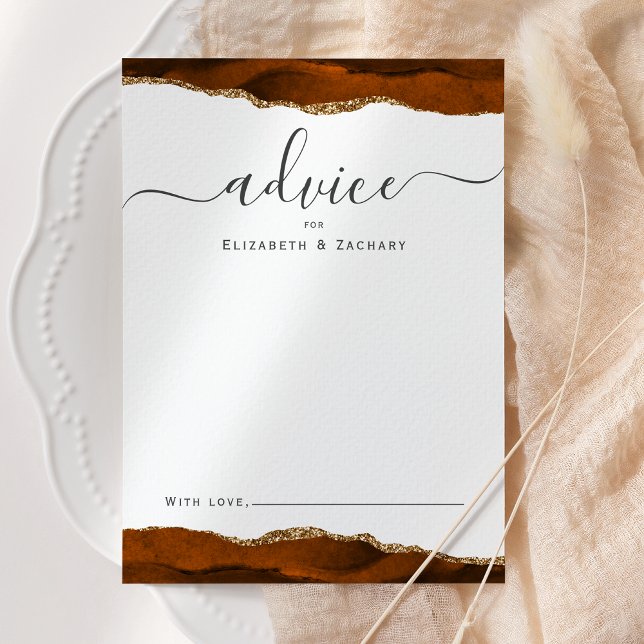 Elegant Agate Burnt Orange Gold Wedding Advice Card (Creator Uploaded)