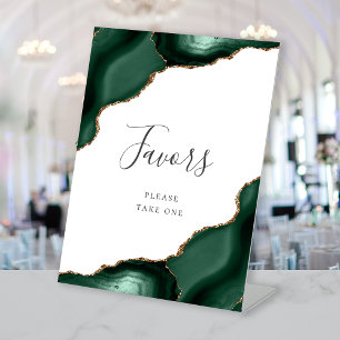 Elegant Agate Emerald Green Gold Wedding Favours Pedestal Sign