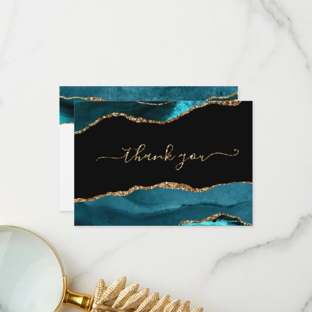 Elegant Agate Glitter Thank You Card (Front/Back In Situ)