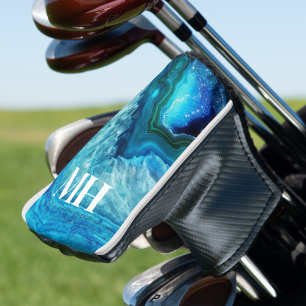 Elegant Agate Golfer Initial Monogram Golf Head Cover