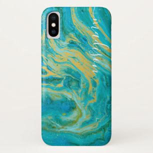 Elegant Agate Green Blue & Gold Marble Your Name Case-Mate iPhone Case