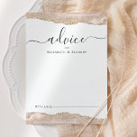 Elegant Agate Ivory Gold Wedding Advice Card<br><div class="desc">This elegant design features top and bottom borders of ivory watercolor agate trimmed with gold faux glitter. The word "advice" appears in handwriting calligraphy script with flourishes at the beginning and end. Personalize with the names of the newlyweds in charcoal gray copperplate font. A line at the bottom provides space...</div>