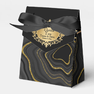 Elegant Agate Marble with  Black and Gold Favor Box