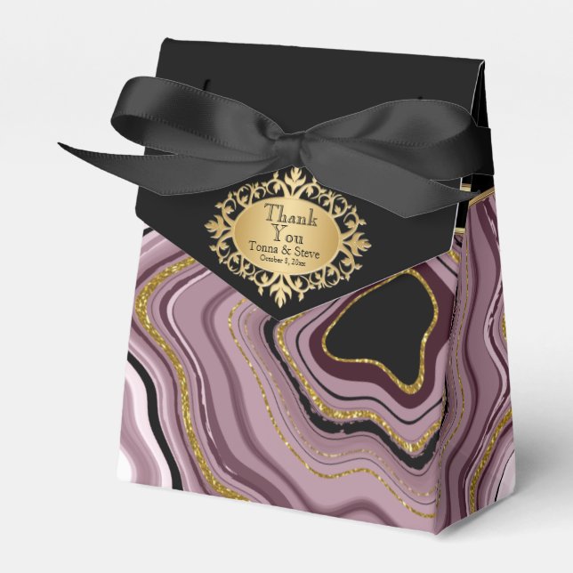 Elegant Agate Marble with Mauve, Black and Gold  Favor Box (Front Side)