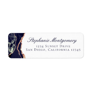 Elegant Agate Marine Blue Rose Gold Foil Adresse