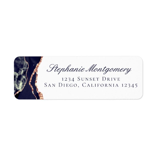 Elegant Agate Marine Blue Rose Gold Foil Adresse (Devant)
