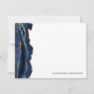 Elegant Agate Navy Blue Gold Glitter Marble Geode Card