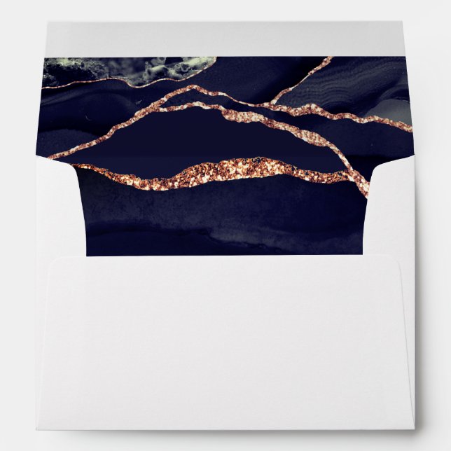 Elegant Agate Navy Rose Gold Foil Wedding Envelope (Back (Bottom))