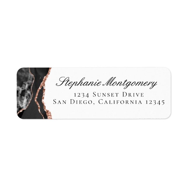 Elégant Agate noir blanc Rose Gold Foil Adresse (Devant)