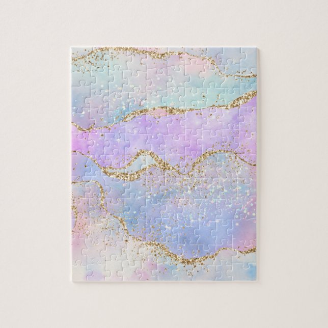 Elegant Agate | Pretty Easter Pastel Glold Glitter Jigsaw Puzzle (Vertical)