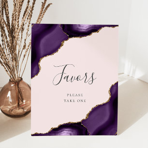 Elegant Agate Purple Gold Blush Wedding Favors Pedestal Sign