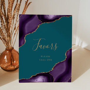 Elegant Agate Purple Gold Teal Wedding Favours Pedestal Sign
