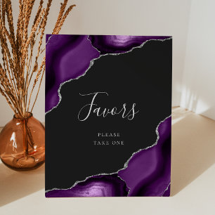 Elegant Agate Purple Silver Dark Wedding Favours Pedestal Sign