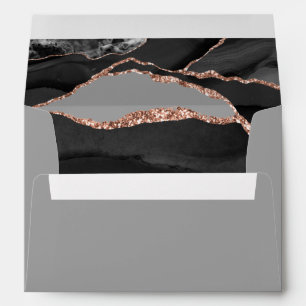 Elegant Agate Rose Gold Foil Black Grey Wedding Envelope