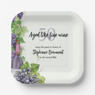 Elegant Aged Like Fine Wine 50th Birthday Party Paper Plate