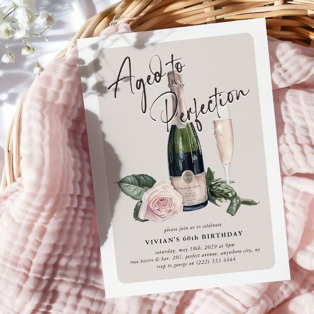 Elegant Aged to Perfection Girly Adult Birthday Invitation (Creator Uploaded)