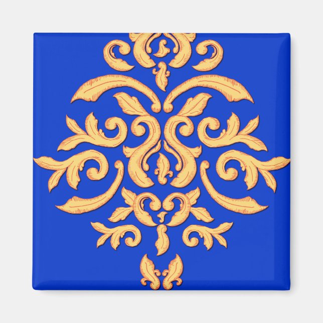 Élégant Aimant Royal Bleu & Gilded Damask (Devant)