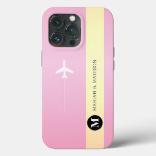 Elegant Airplane Pink Gold Metal monogrammed iPhone 13 Pro Case