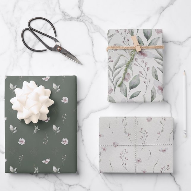 Elegant Airy Botanical Greenery Wedding Gift Wrapping Paper Sheet (Front)