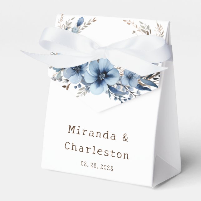 Elegant Airy Dusty Blue Floral Wedding Favor Box (Front Side)