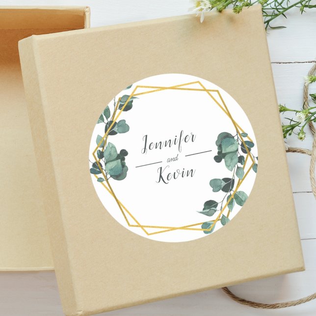 Elegant Airy Greenery Eucalyptus Wedding Classic Round Sticker (Creator Uploaded)