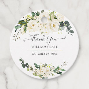 Elegant Alabaster Watercolor Roses Thank You Favour Tags