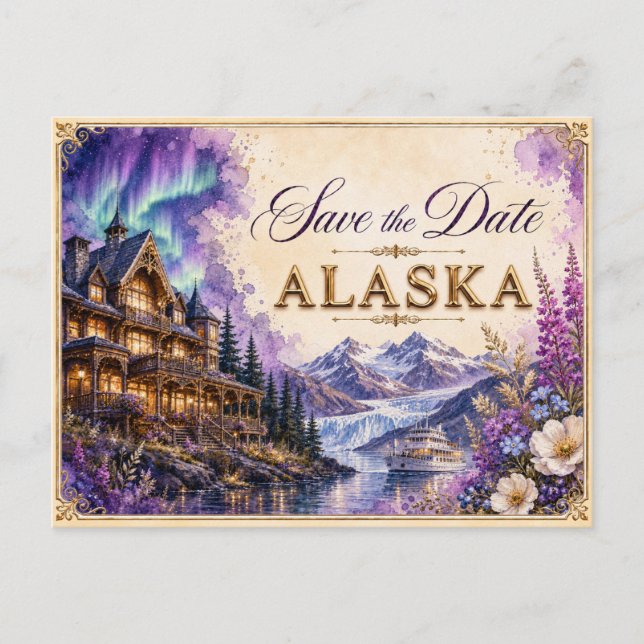 Elegant Alaska Save the Date Wedding Invitation Postcard (Front)