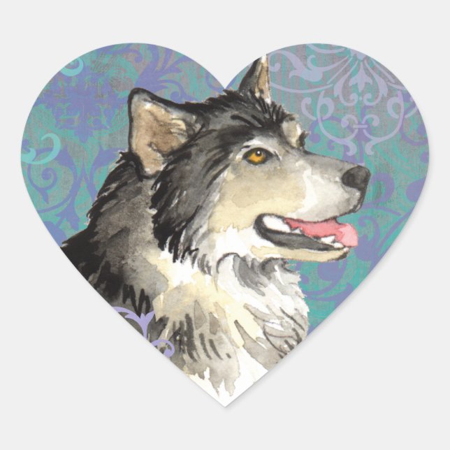 Elegant Alaskan Malemute Heart Sticker (Front)