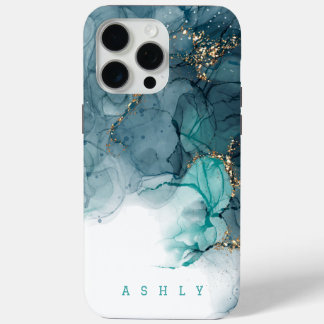 Elegant Alcohol Black Gold Glitter Marble iPhone 15 Pro Max Case