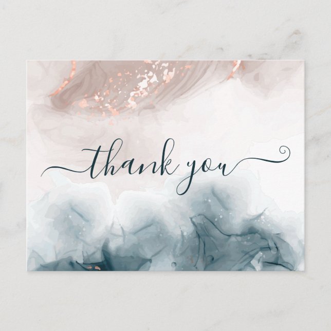 Elegant Alcohol Ink Gold Blush Blue Thank You Postcard (Front)