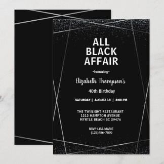Elegant All Black Affair 40th Birthday Celebration Invitation