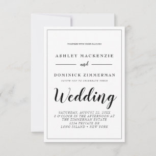Elegant All In One Black Script Wedding   Invitati Invitation