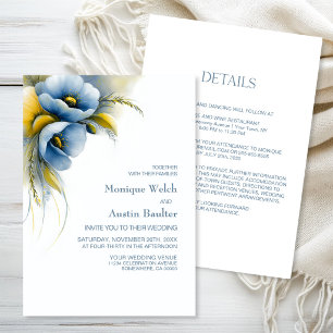 Elegant All in One Blue and Yellow Floral Wedding Invitation