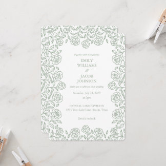 Elegant All in One Floral Sage & White Wedding Invitation