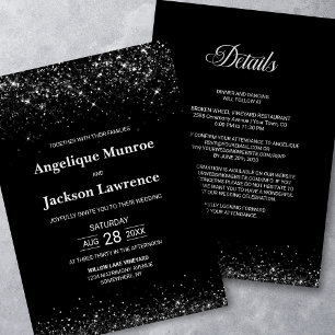 Elegant All In One Silver Glitter Black Wedding Invitation