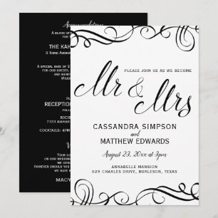 Elegant All in One Wedding Invitations   Black