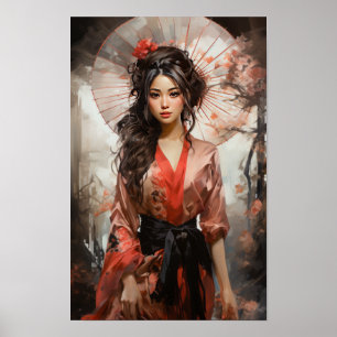 Elegant Allure: Portrait of a Japanese Woman Poste Poster