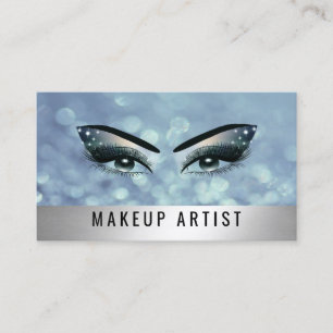 Elegant alluring blue bokeh makeup lashes eyes business card