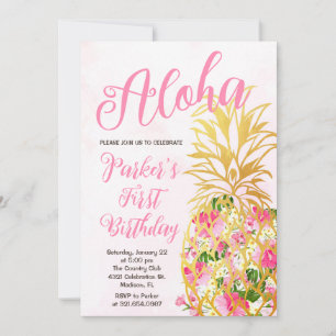 Elegant Aloha Pineapple First Birthday Party Invitation