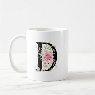 Elegant Alphabet Coffee Cup with Pink Rose Design