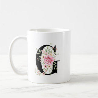 Elegant Alphabet Coffee Cup with Pink Rose Design