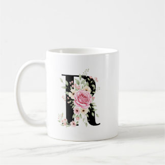 Elegant Alphabet Coffee Cup with Pink Rose Design