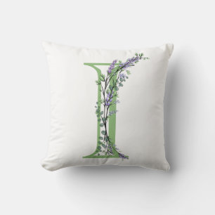 Elegant alphabet letter I Lavender Eucalyptus Throw Pillow